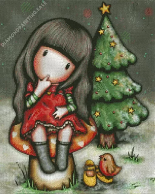 Christmas Tree And Gorjuss Girl 5D Diamond Painting