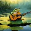 Frog Playing Guitar On Lily Pad 5D Diamond Painting