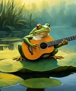 Frog Playing Guitar On Lily Pad 5D Diamond Painting