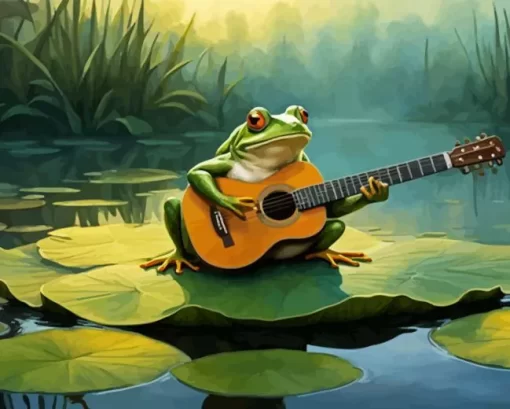 Frog Playing Guitar On Lily Pad 5D Diamond Painting