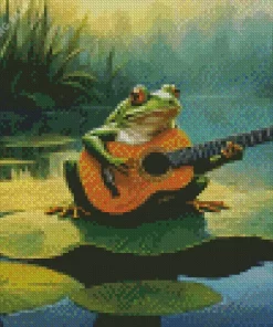 Frog Playing Guitar On Lily Pad 5D Diamond Painting