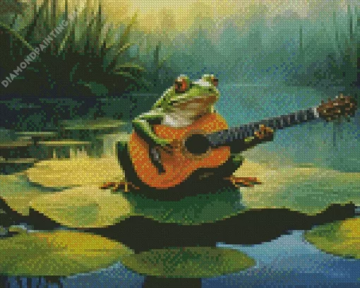 Frog Playing Guitar On Lily Pad 5D Diamond Painting