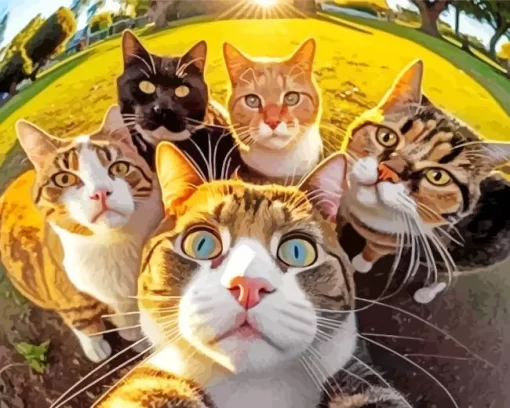 Aesthetic Group Cats Selfie 5D Diamond Painting