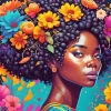 African Black Woman Flowers 5D Diamond Painting