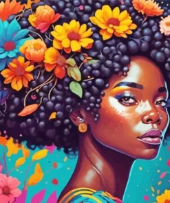 African Black Woman Flowers 5D Diamond Painting