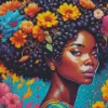 African Black Woman Flowers 5D Diamond Painting