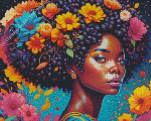 African Black Woman Flowers 5D Diamond Painting