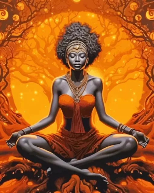 Afro Black Woman Meditating Art 5D Diamond Painting