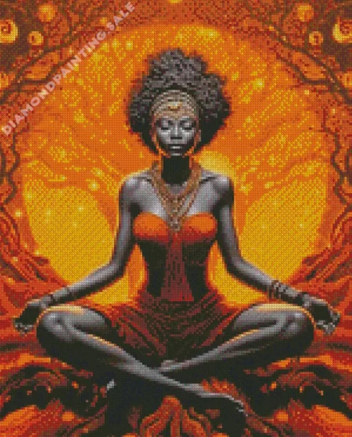 Afro Black Woman Meditating Art 5D Diamond Painting