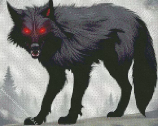 Red Eyes Black Wolf Art 5D Diamond Painting