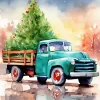 Abstract Christmas Green Farm Truck 5D Diamond Painting