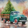 Abstract Christmas Green Farm Truck 5D Diamond Painting