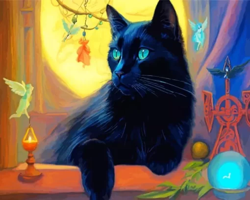 Aesthetic Black Cat With Blue Eyes 5D Diamond Painting