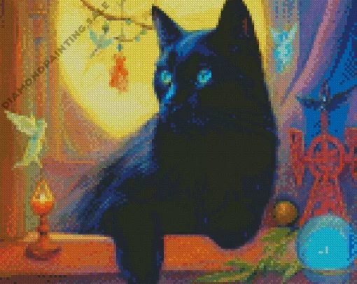 Aesthetic Black Cat With Blue Eyes 5D Diamond Painting