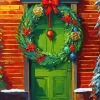 Aesthetic Christmas Green Front Door 5D Diamond Painting