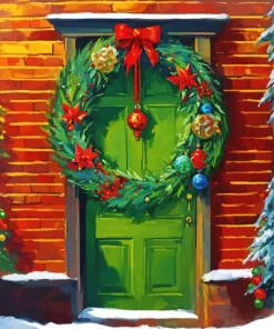 Aesthetic Christmas Green Front Door 5D Diamond Painting