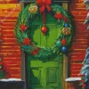 Aesthetic Christmas Green Front Door 5D Diamond Painting