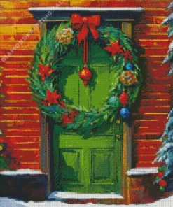 Aesthetic Christmas Green Front Door 5D Diamond Painting