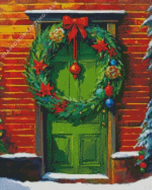 Aesthetic Christmas Green Front Door 5D Diamond Painting