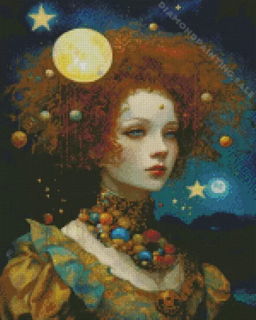 Aesthetic Face With Planets 5D Diamond Painting