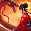 Aesthetic Female And Red Dragon 5D Diamond Painting