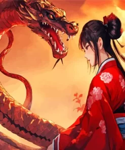 Aesthetic Female And Red Dragon 5D Diamond Painting