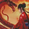 Aesthetic Female And Red Dragon 5D Diamond Painting