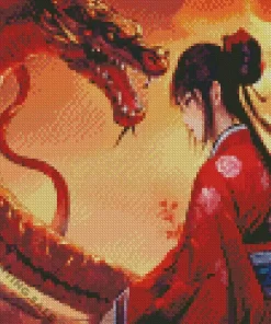 Aesthetic Female And Red Dragon 5D Diamond Painting