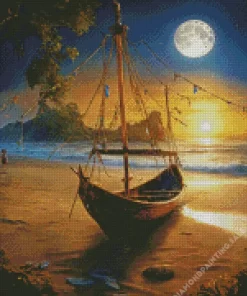 Aesthetic Full Moon Beach 5D Diamond Painting