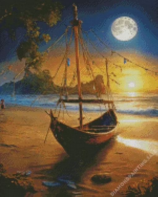 Aesthetic Full Moon Beach 5D Diamond Painting