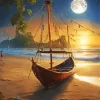 Aesthetic Full Moon Beach 5D Diamond Painting