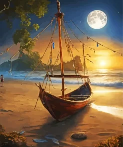 Aesthetic Full Moon Beach 5D Diamond Painting