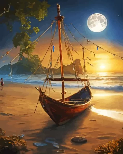 Aesthetic Full Moon Beach 5D Diamond Painting