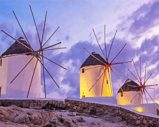 Aesthetic Greece Windmills 5D Diamond Painting