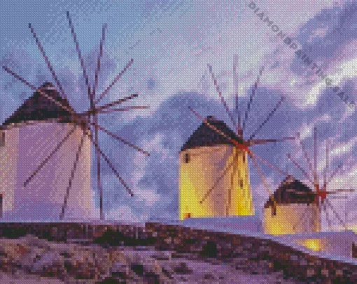 Aesthetic Greece Windmills 5D Diamond Painting