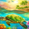 Aesthetic Green Turtle And Flowers 5D Diamond Painting