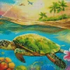 Aesthetic Green Turtle And Flowers 5D Diamond Painting