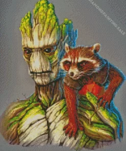 Aesthetic Groot And Rocket Racoon 5D Diamond Painting