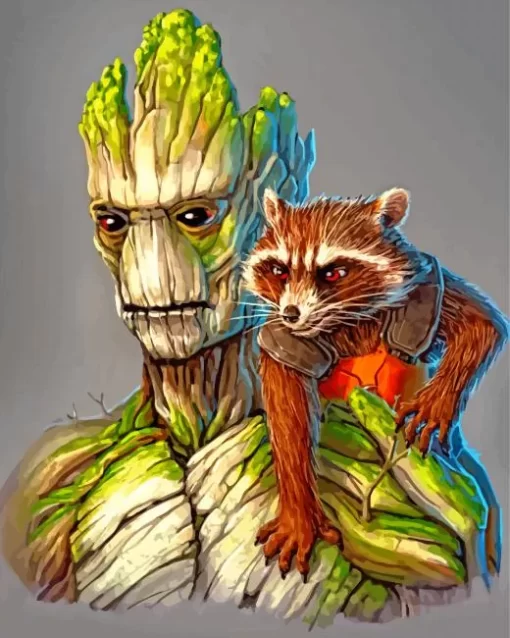 Aesthetic Groot And Rocket Racoon 5D Diamond Painting