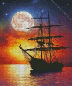 Aesthetic Pirate Ship Silhouette Art 5D Diamond Painting