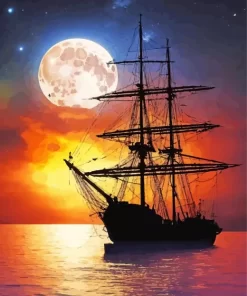 Aesthetic Pirate Ship Silhouette Art 5D Diamond Painting