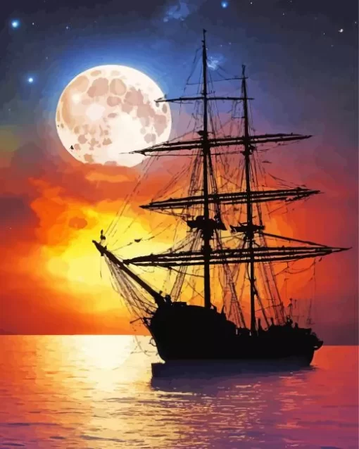 Aesthetic Pirate Ship Silhouette Art 5D Diamond Painting