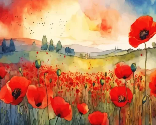 Aesthetic Red Poppy Flowers Art 5D Diamond Painting