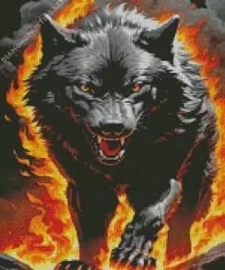 Black Growling Wolf 5D Diamond Painting