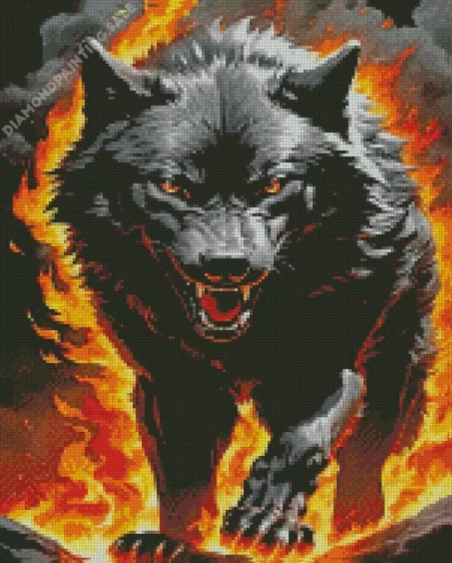 Black Growling Wolf 5D Diamond Painting