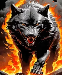 Black Growling Wolf 5D Diamond Painting