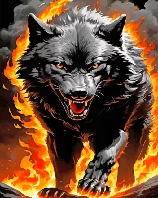 Black Growling Wolf 5D Diamond Painting