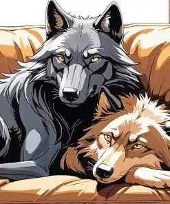 Black Wolf And Brown Wolf 5D Diamond Painting