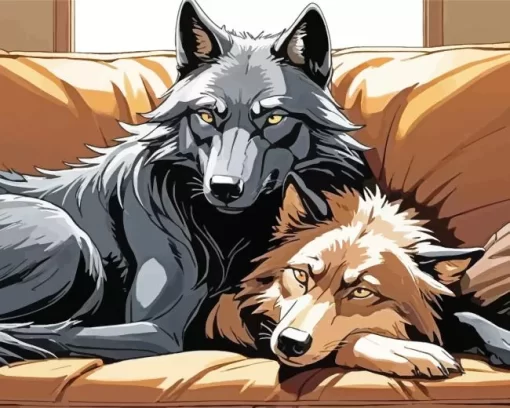 Black Wolf And Brown Wolf 5D Diamond Painting