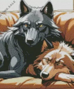 Black Wolf And Brown Wolf 5D Diamond Painting